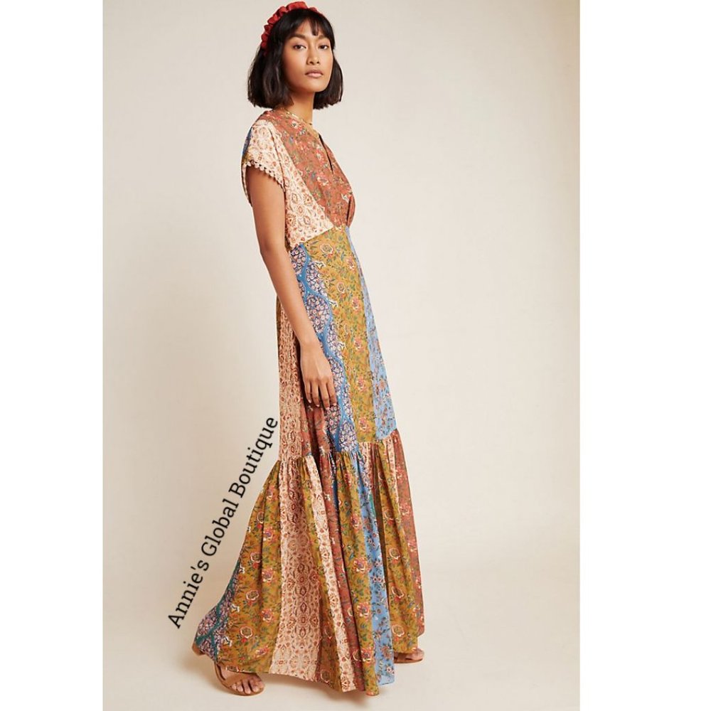 NWT, Anthropologie Angelica Sachin and Babi Embroidered Flounced Maxi Dress - Picture 4 of 15